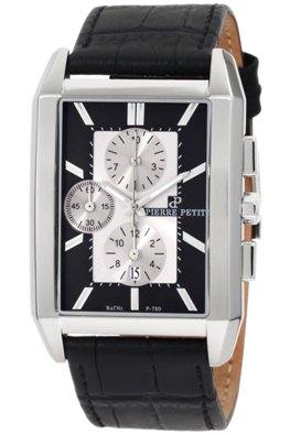 Pierre Petit Men’s P-780A Serie Paris Rectangular Case Black Leather Chronograph Watch